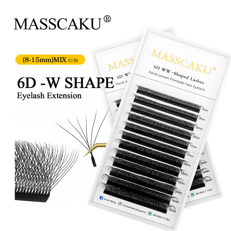 MASSCAKU 더블 팁 모양 속눈썹 연장, 자연스러운 부드러운 볼륨 선풍기 속눈썹, C/D 프리메이드 볼륨 선풍기 속눈썹, 8D, 0.07mm, 신제품
