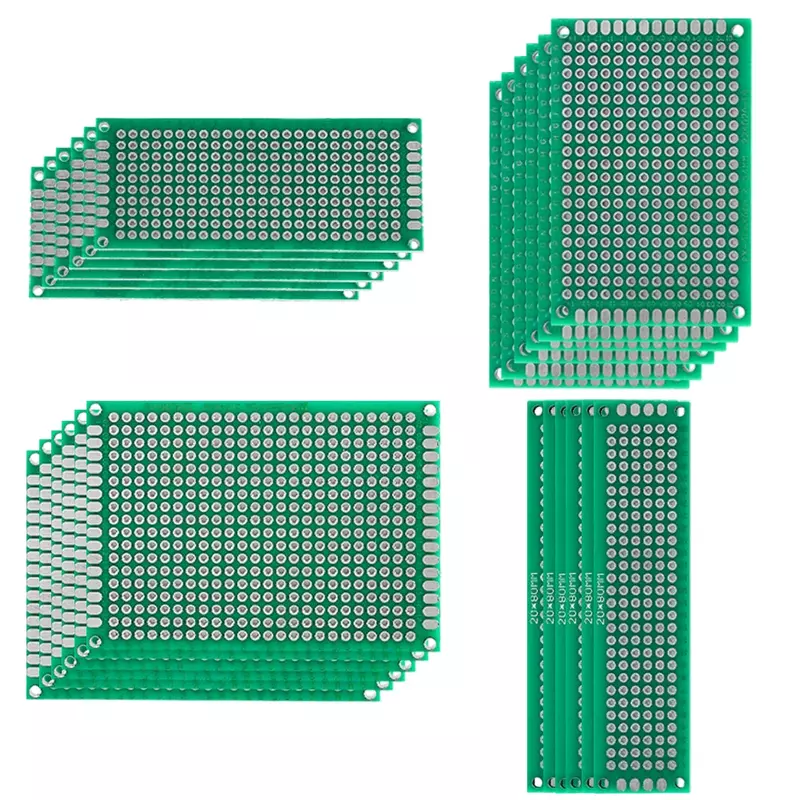 両面PCBプロトタイピングキット、各種サイズのPCBボードセット、DIY電気ホビーリストに最適、2x8、3x7、4x6、5x7cm、24個