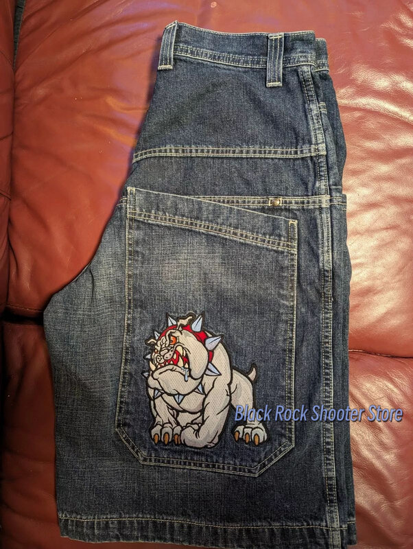 Harajuku Jnco Bulldog spodenki graficzne Y2K Vintage Baggy Denim spodnie dresowe na siłownię spodnie męskie damskie spodenki do koszykówki z wysokim stanem