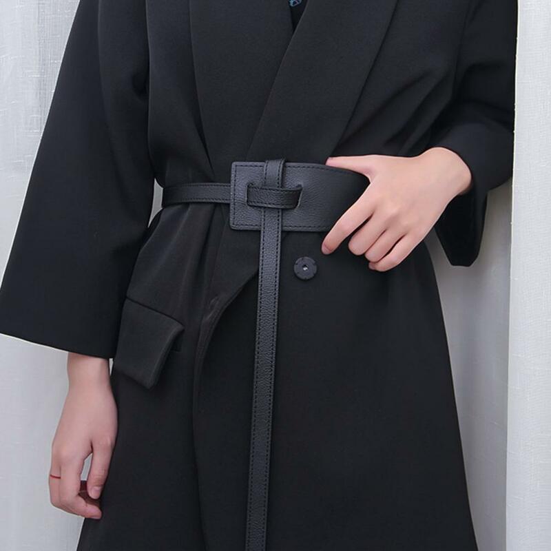 Cinto de couro falso feminino com formato irregular, cinto prático, estilo coreano elegante, nó ajustável, terno longo