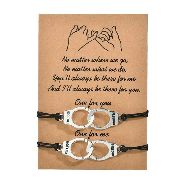 2x Handgemaakte Paar Armband Handboeien Vrijheid Hanger Armband Justice Charm Sieraden Cadeau voor Meisje Jongen Mannen