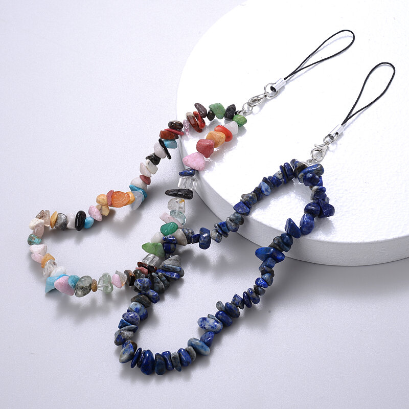 Creative Fashion Colorful Gravel Mobile Phone Chain Women Metal Cellphone Strap Lanyard Hanging Anti-Lost Beaded Jewelry Gift