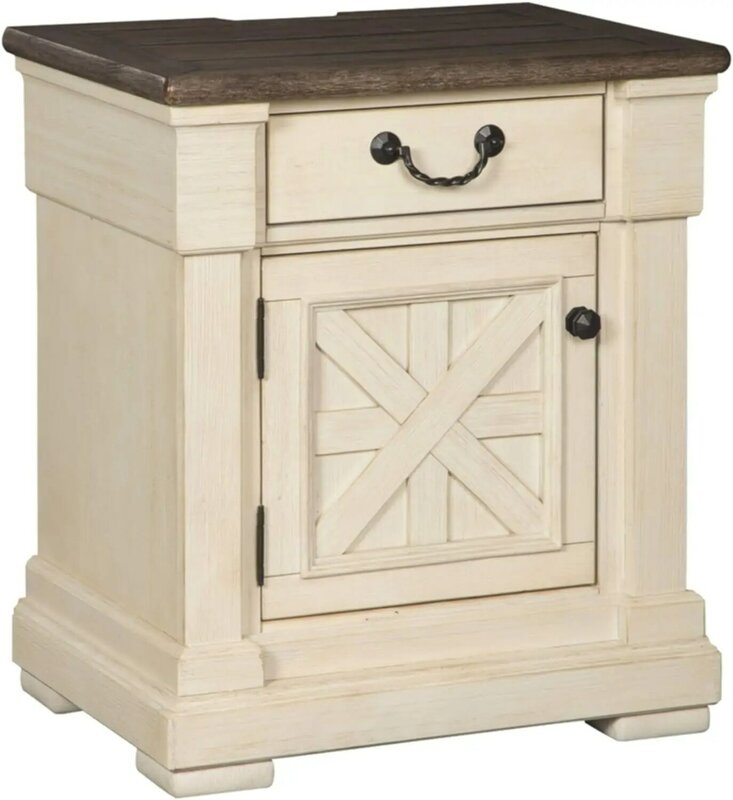 1 drawer nightstand with socket and USB charging port, antique white bedroom furniture  bedside table
