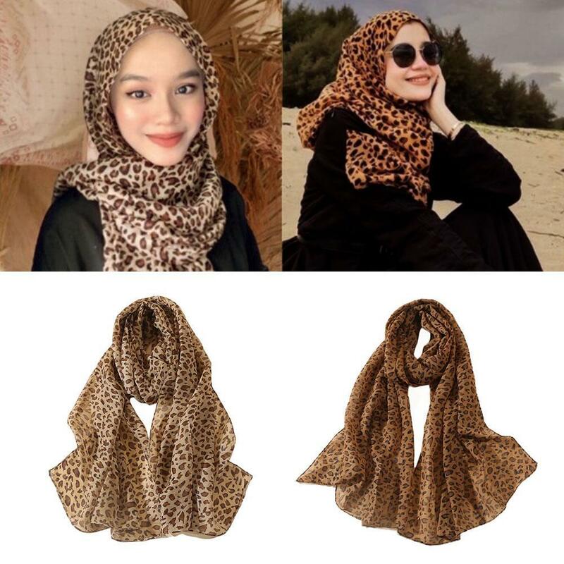Écharpe en mousseline de soie à imprimé léopard pour femmes, écharpes douces pour dames, châles longs et fins, mode musulmane, écharpes d'hiver, St H8L8