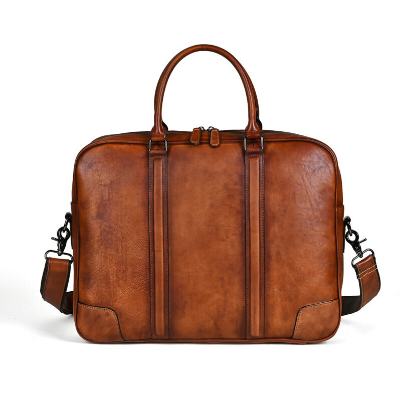 Vintage horizontale Herren Aktentaschen Tasche Echt leder 15-Zoll-Laptop-Tasche große Kapazität männliche Schulter Messenger