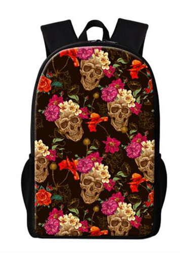 Cool Skull Backpacks for Girls Floral Unique School Bags Casual for Boys Bookbags College Students Multifunctional Backpacks