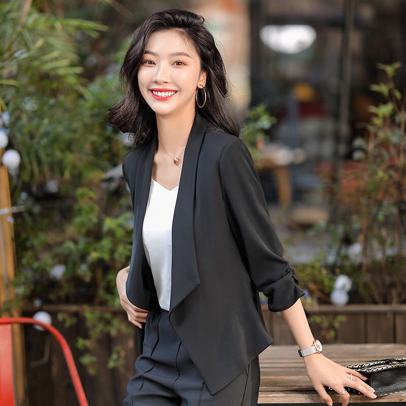 Armband Hülse Mantel Büro Dame Stil Plus Größe Revers Kragen Blazer Jacke Für Frauen Dünne Over Koreanische Strickjacke Tops Anzug