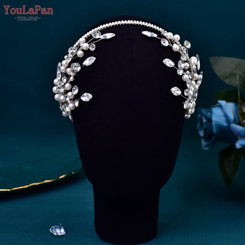 TOPQUEEN bando dengan manik-manik berlian imitasi untuk pengantin perhiasan rambut pernikahan mode rambut pesta wanita hiasan kepala mutiara pernikahan pengantin HP582