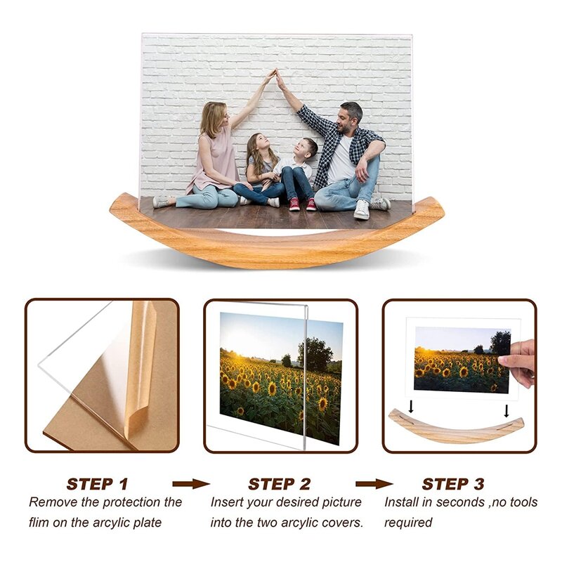 Cadres photo rectangulaires avec couvercle en acrylique sans cadre, cadres photo de paysage, bois massif, durable, 5x7