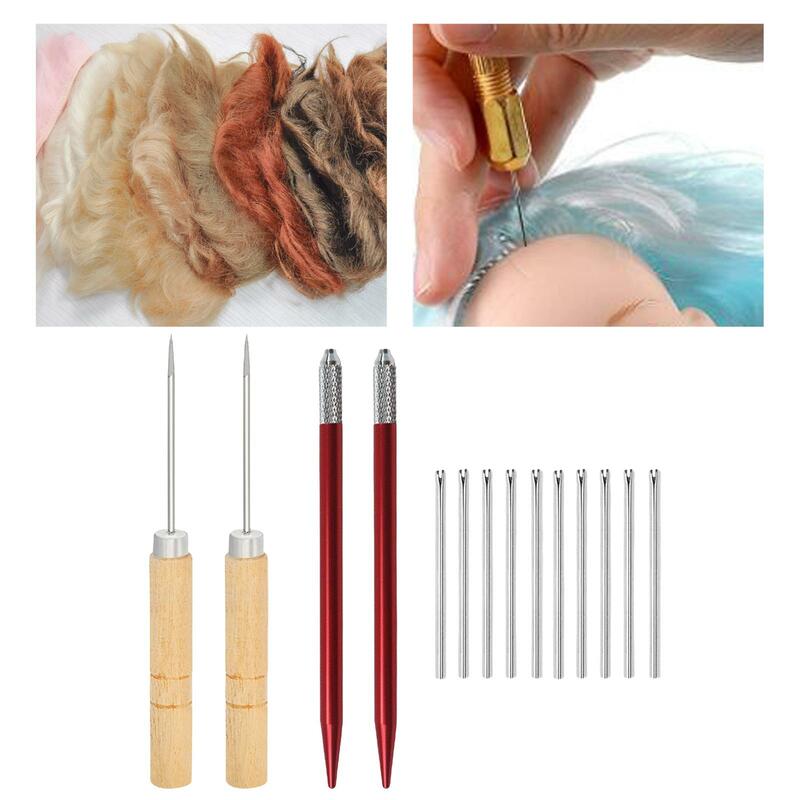 Herramientas de enraizado de pelo de muñecas, 10 agujas, 2 soportes, 2 Awls, Kits de fabricación de muñecas, para cabello, herramientas de fabricación