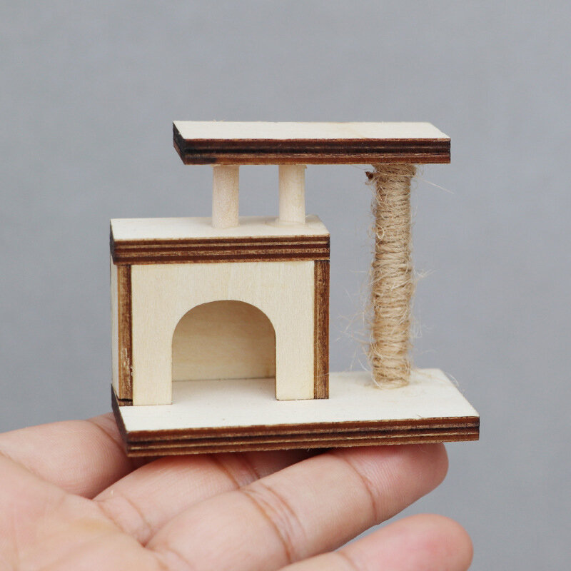 1Pc 1:12 1:6 Wooden Dollhouse Miniature Cat Climbing Tree Model Pet Furniture Home Decor Toy Doll House Decoraion Accessories