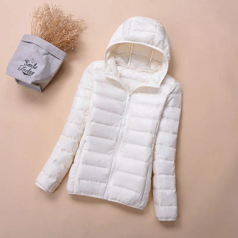 Jaqueta curta branca de pato para baixo feminina, casaco leve e quente, tamanho grande, nova moda, outono e inverno, 2023