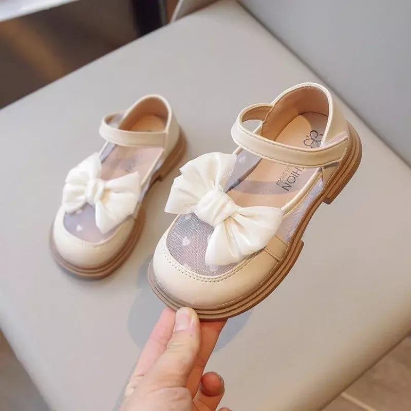 Zapatos de princesa con lazo para niñas, calzado de princesa con malla de encaje transpirable, para fiesta y boda
