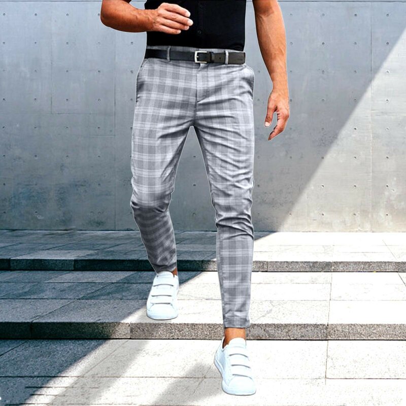 Pantalones largos a cuadros para hombre, pantalón informal ajustado, traje Formal de negocios, Pantalones rectos elásticos, nueva moda, 2024
