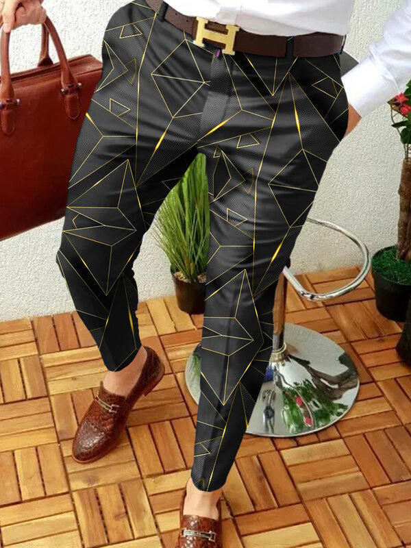 Celana kasual bisnis motif 3D untuk pria, celana jalan kaki lurus motif pola Retro, celana kasual bisnis cetak 3D musim semi dan musim gugur