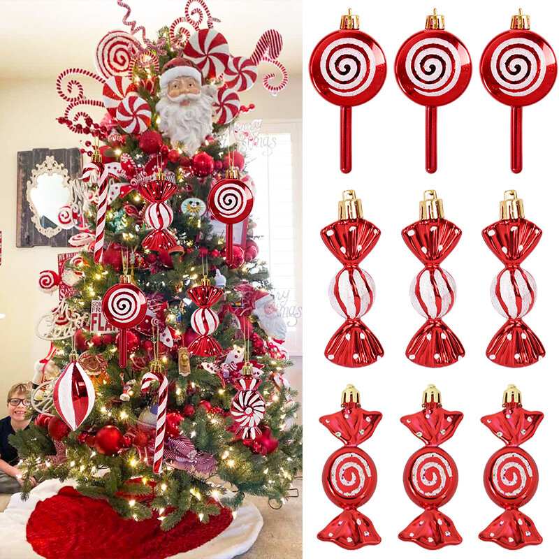 عيد الميلاد مصاصة الحلوى قصب قلادة ، شجرة عيد الميلاد معلقة الكرة الحلي ، زينة للمنزل ، هدية السنة الجديدة ، 6 قطعة ، 2024