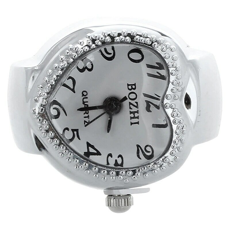 Ycys-Silver Tone Quartz Hart Pocket Finger Ring Horloge