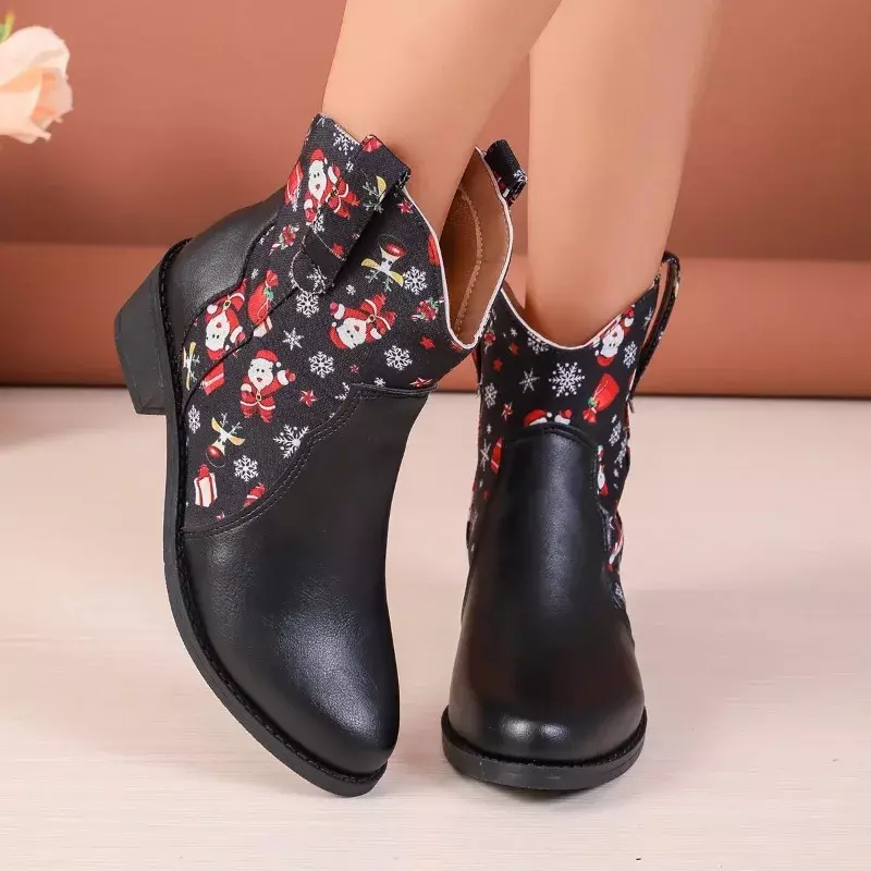 Ladies Shoes 2023 High Quality Slip on Women's Boots Autumn Pointed Toe Mixed Colors Naked Boots Chunky Heels Western Boots