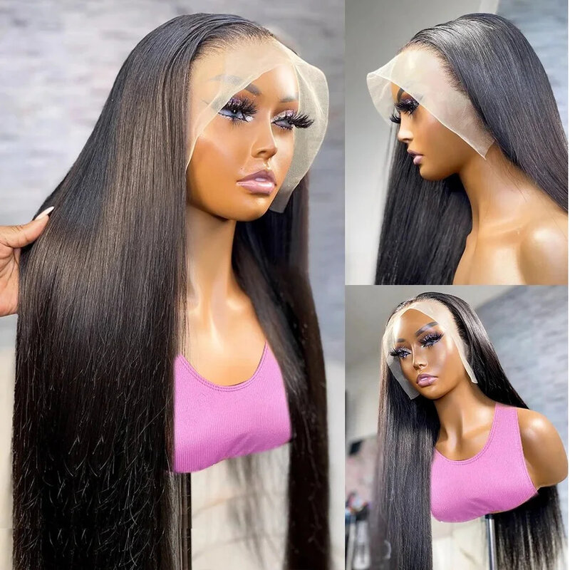 Peluca de cabello humano liso para mujer, postizo de 30, 32 pulgadas, 180 de densidad, 13x6, HD, transparente, 13x4