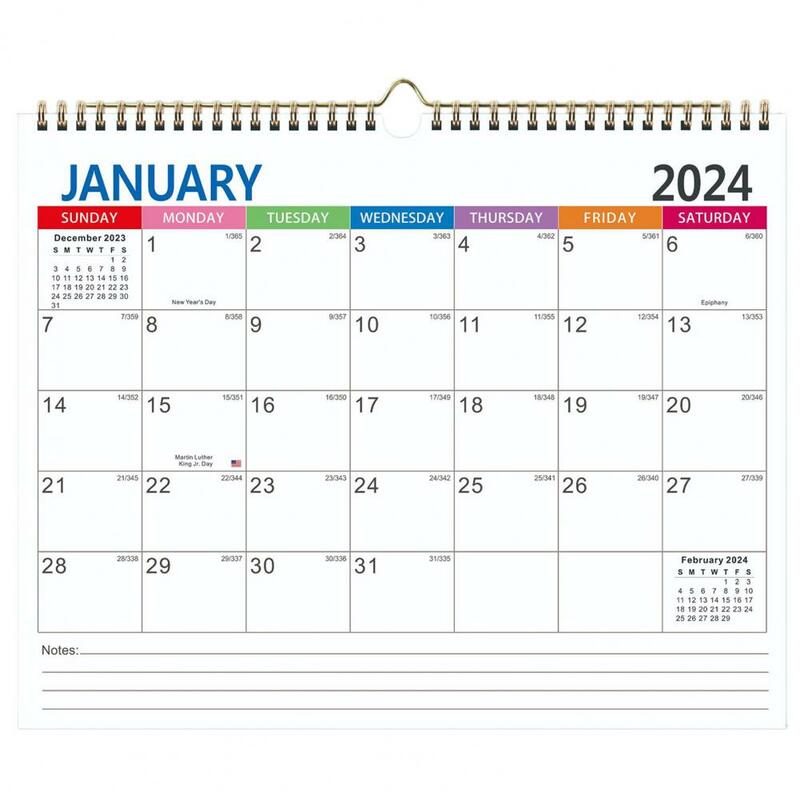 Calendario inglese 2024-2025 calendario da parete rilegatura a spirale gestione del tempo pianificatore mensile calendario forniture per la casa calendario