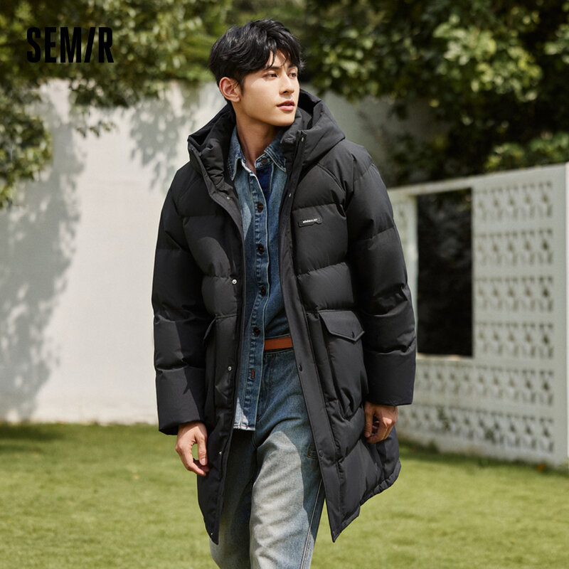 Semir Down Jacket Men 2023 Winter New Three-Proof Technology Fashionable White Duck Down Long Winter Hooded Jacket