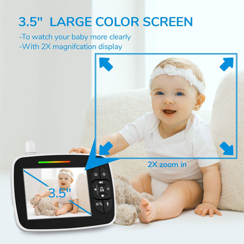 Babystar-Video Baby Monitor com Tela HD, Câmera do Bebê, Função de Visão Noturna, Suporte Multi Câmera, Modo ECO, Temperatura, 3.5"
