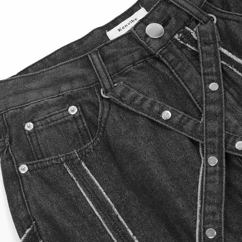 Jeans estilo Harajuku solto com costura, jeans preto, roupa de trabalho casual reta, jeans hip-hop, tendência de rua, Y2K, novo, 2023
