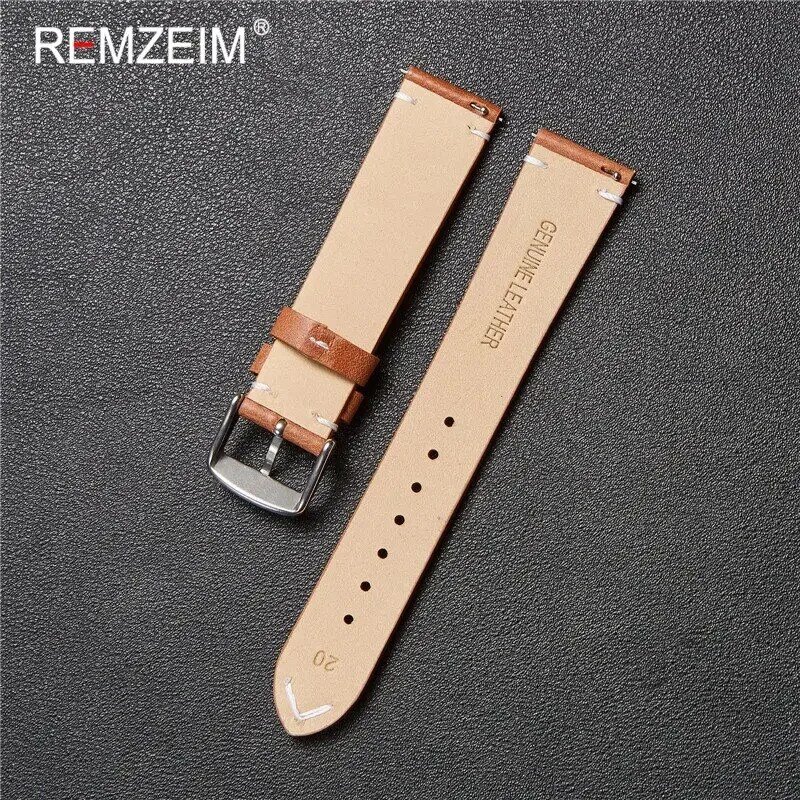 REMZEIM – bracelet de montre en cuir de veau, 18mm 20mm 22mm, à dégagement rapide, marron foncé, gris, noir, bleu, vert