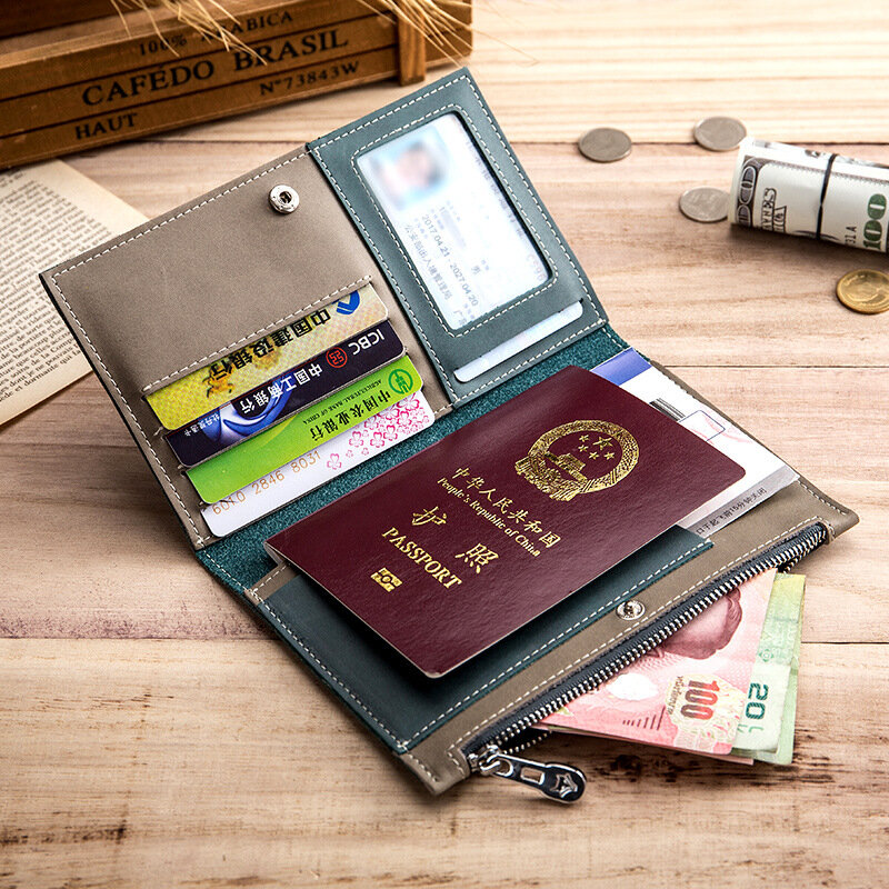 جلد طبيعي غطاء جواز سفر فاخر متعدد الوظائف سليم محفظة عملة محفظة حامل بطاقة تذكرة وثيقة منظم حزمة