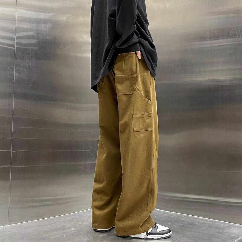 Jeans à ceinture élastique pour hommes, pantalons de jogging décontractés, poignets rétractables, streetwear hip hop, poches multiples