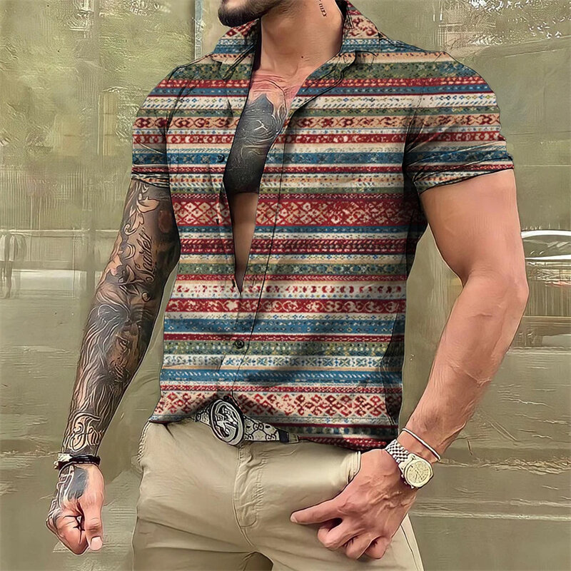 2024 Sommer neue Herren Vintage Plaid Shirt Mode lässig Luxus Shirt Kurzarm Hawaii Shirts für Männer Streetwear Unisex Tops
