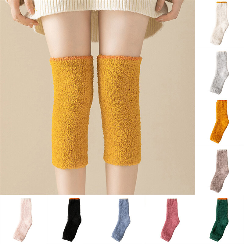 Kaus kaki tetap hangat untuk wanita, Kaos Kaki selutut elastis warna polos, kaus kaki baru nyaman musim dingin untuk wanita