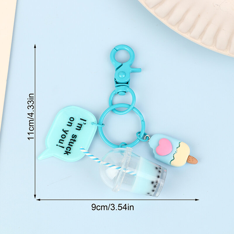 1 buah gantungan kunci kreatif lucu gelembung teh biskuit cincin kunci warna persahabatan untuk teman terbaik tas tangan wanita hadiah perhiasan