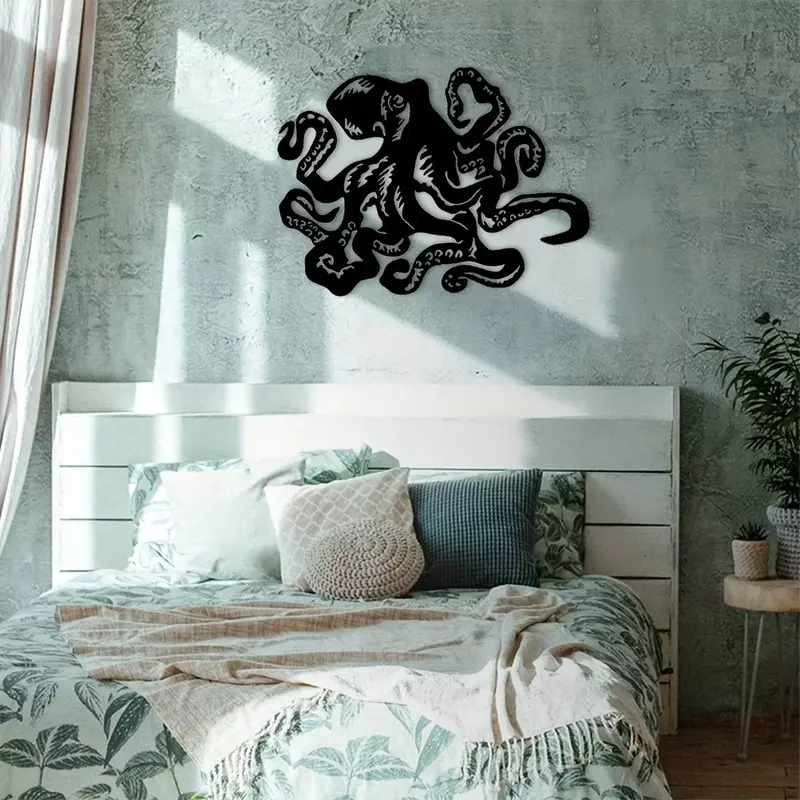 1pc The Octopus Beach Coastal Steel Metal Wall Art,Metal Wall Art Interior Decoration Home Wall Hangings