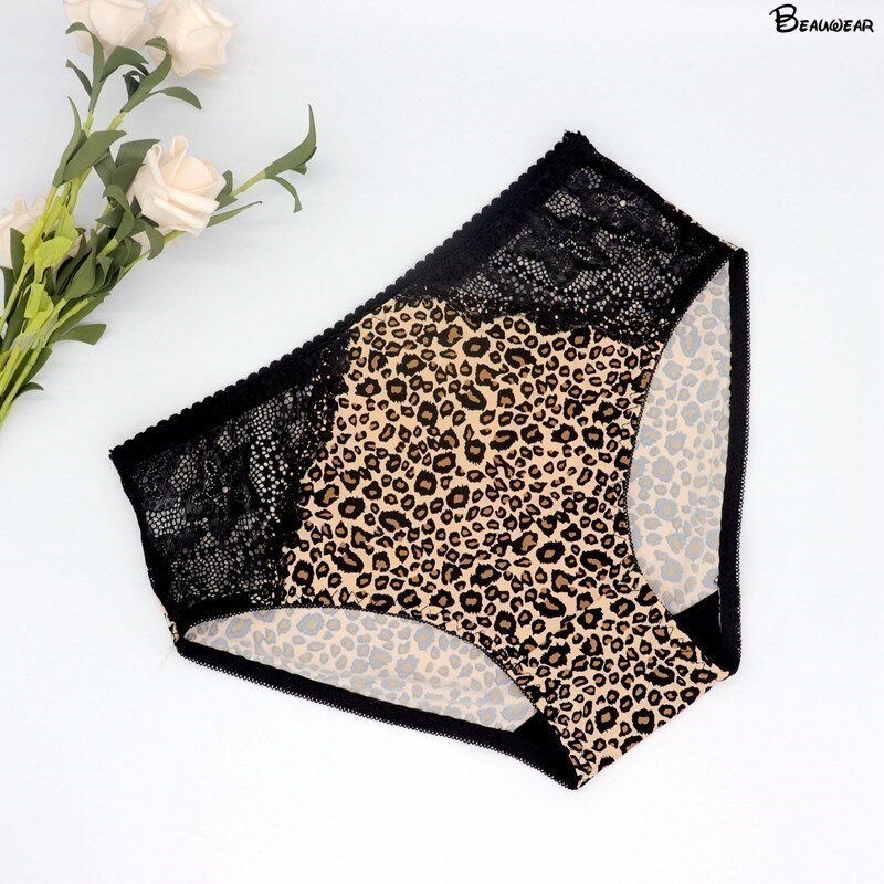 Beauwear – culotte taille moyenne en dentelle léopard pour femme, sous-vêtement Sexy, culotte courte, grande taille