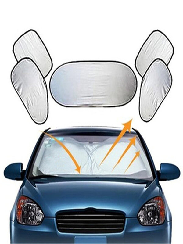 Parasol plegable para parabrisas de coche, protector solar para ventana, con ventosa, color plateado, reflectante, 6 unidades