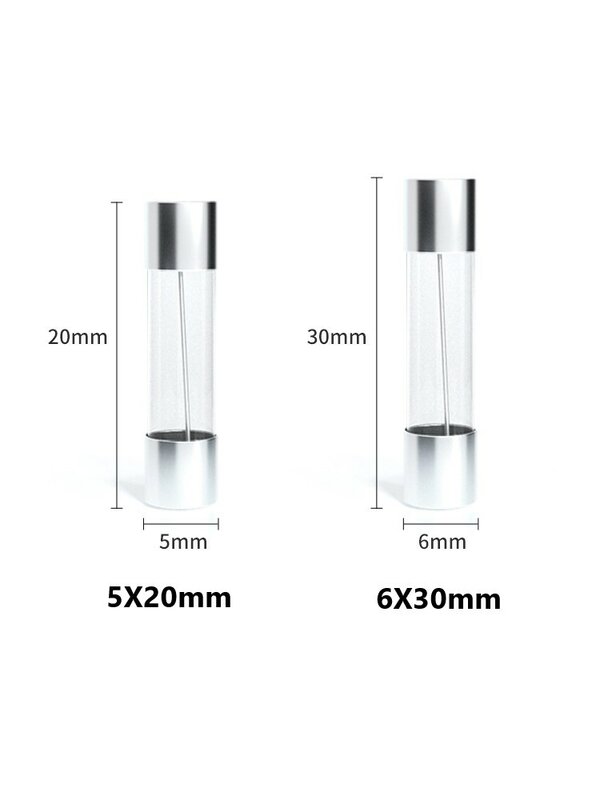 Fusible de tubo de vidrio, fusión rápida, 5x20/6x30, 250V, 1A, 2A, 3A, 5A, 6A, 8A, 10A, 15A, 20A