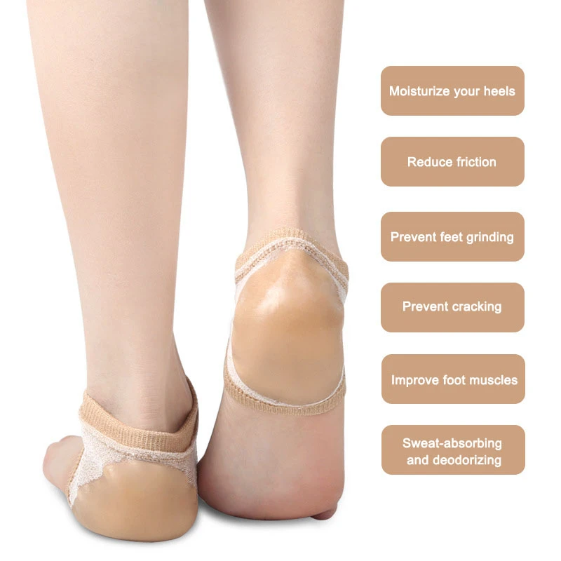 Gel Heel Protector Sleeve Silicone Heel Pads Heel Cups Plantar Fasciitis Suporte Pés Care Skin Repair Almofada Half-yard Socks