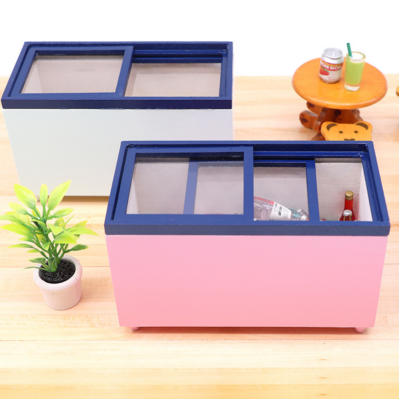 Miniature Wooden House Furniture, Simulação Freezer, Geladeira Infantil, Toy Supplies