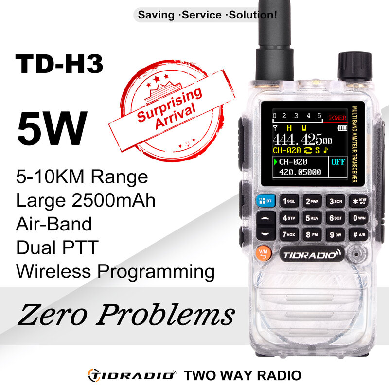 TIDRADIO H3 Walkie Talkie Phone APP Wireless Programming Dual PTT Air Band Long Range Radio USB Type-C Programming &Charge
