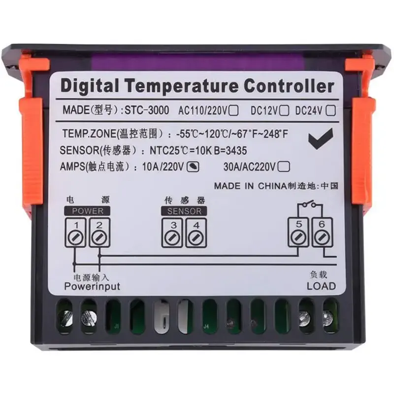 Controlador de Temperatura Digital com Sensor Touch, Termostato Eletrônico Preto para Incubadora, Aquecimento e Arrefecimento, 30A