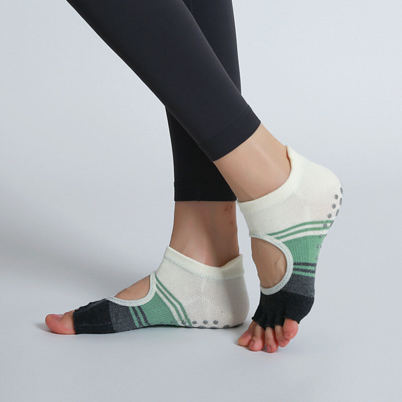 Five Toed Yoga Socks Women Dot Silicone Non Slip Patchwork Low-Ankle  Toeless Open Toe Pilates Socks