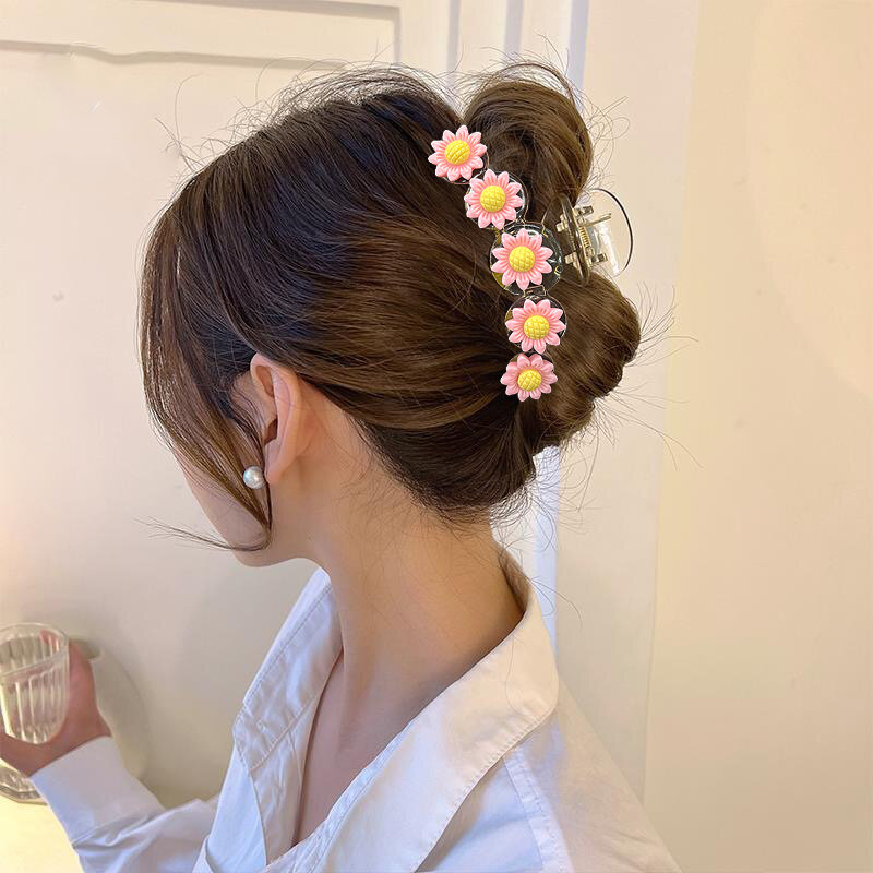 Simulation Pink Flower Hair Claws Hair Clip Simple Korean Daisy Hairpin Bohemian Flower Hair Claw Summer