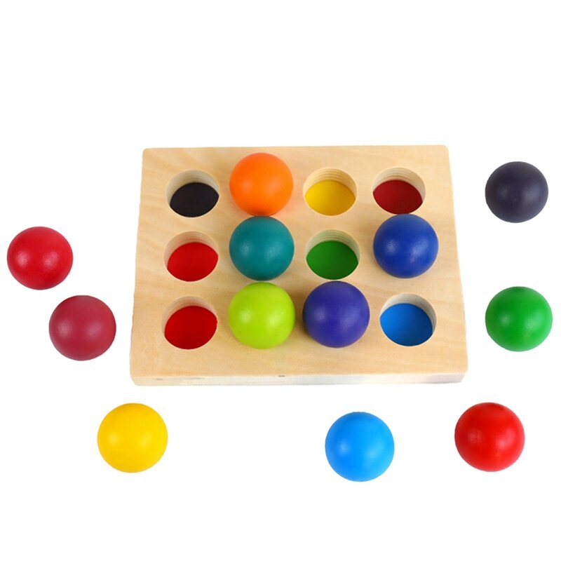 Wooden Rainbow Matching Ball With Tray, Color Sorting Board, Educational Toy Montessori Toy For Children Birthday Gift Durable