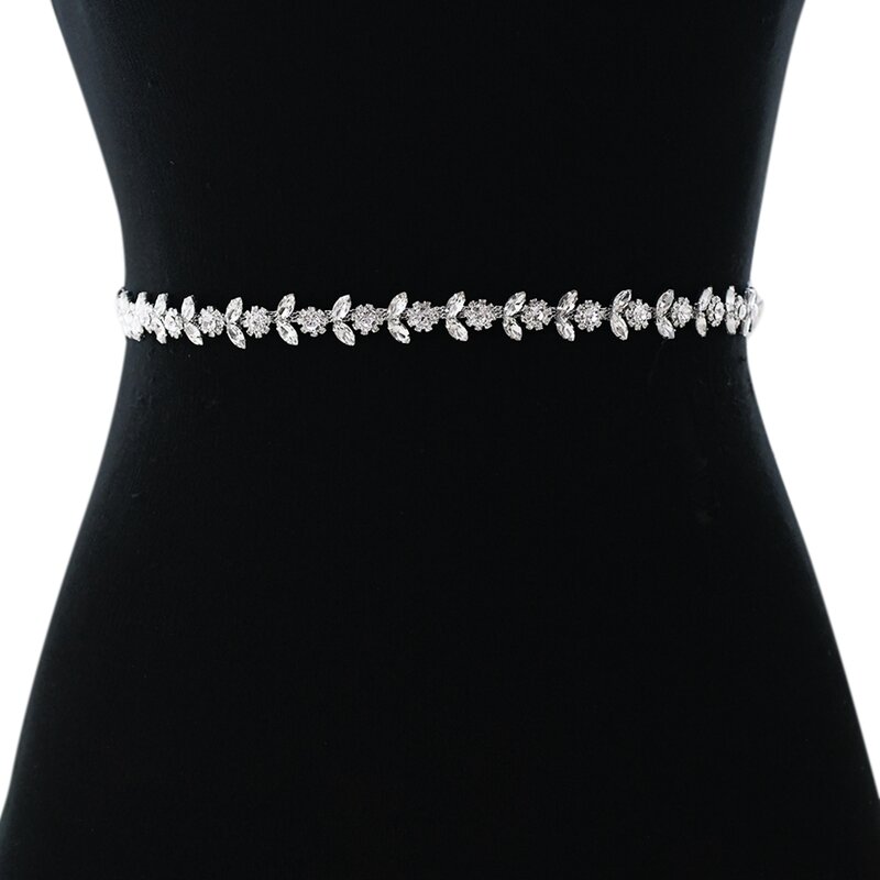 Sabuk Berlian Imitasi untuk Gaun Pengantin Sabuk Aloi Perak untuk Anak Perempuan Sabuk Pernikahan Berlian Berkilau untuk Wanita Aksesori Pernikahan Mewah
