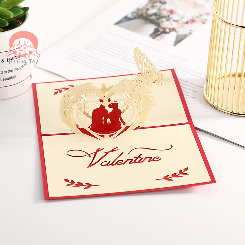 封筒、バレンタインデー、誕生日、記念日、カップルの招待、幸せな愛好家のポストカードを備えた3Dポップアップグリーティングカード