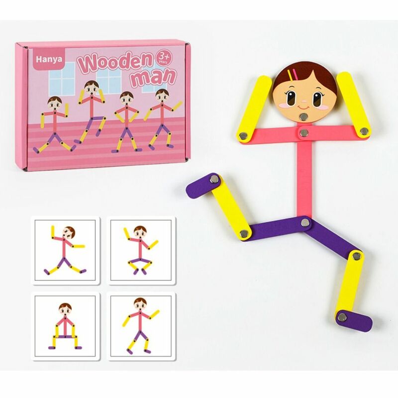 Pose Cards Matchstick Man Toy regolabile Card Matching Montessori in legno Fine Motor Training Toy Gifts