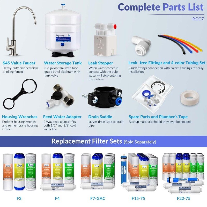 iSpring RCC7, NSF, High Capacity Under Sink 5-Stage Reverse Osmosis Drinking Filtration System, 75 GPD, Brushed Nickel Faucet