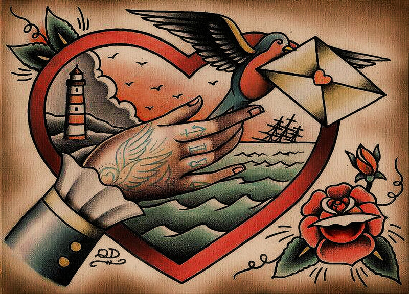 Obra de arte de papel Kraft Vintage para amantes del tatuaje, carteles e impresiones de 6 piezas, pintura de Arte de pared, regalo perfecto