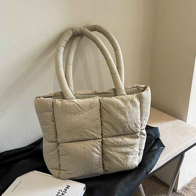 Большая вместительная сумка-тоут, дизайнерская мягкая сумка, модная стеганая сумка-шоппер, трендовая Хлопковая сумка на плечо, тканевая Женская дорожная сумка